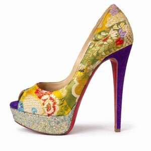 Christian Louboutin Lady Peep 150 Obi Brocade Glitter Dragon Platforms 37 US 7